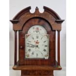 A19th C. CROSS BANDED OAK LONG CASED 30 HOUR CLOCK BY WILLIAM GIBSON OF BARNARD CASTLE, THE ARCHED