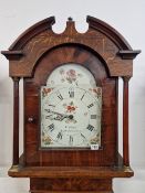 A19th C. CROSS BANDED OAK LONG CASED 30 HOUR CLOCK BY WILLIAM GIBSON OF BARNARD CASTLE, THE ARCHED