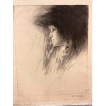 G.C STURGES EARLY 20th CENTURY, A PENCIL SIGNED ETCHING PORTRAIT OF "MRS S" SHEET SIZE 32 x 26cms