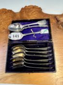 A BOXED SET OF SIX BRIGHT CUT TEA SPOONS BY STEPHEN ADAMS, LONDON 1803 TOGETHER WITH THREE FIDDLE