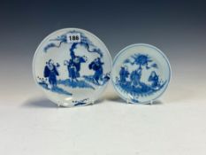 TWO CHINESE BLUE AND WHITE DISHES, EACH PAINTED WITH THE SHOULUFU TRIAD STANDING BELOW PINES