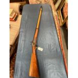 AN ANTIQUE EASTERN MARKET ENFIELD PATTERN, 450 CALIBRE PERCUSSION SMOOTHBORE RIFLE, THE BARREL