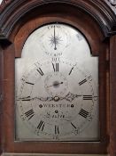 A MAHOGANY LONG CASED CLOCK BY WEBSTER, LONDON, THE SILVERED DIAL WITH A CHIME/NOT CHIME INDICATOR