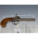 A 19th CENTURY PERCUSSION POCKET PISTOL PROBABLY BELGIAN, UNSIGNED ENGRAVED BOXLOCK ACTION WITH