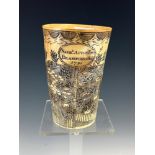 A SCRATCH CARVED HORN BEAKER INSCRIBED NATHANIEL SPILMAN SCULP DEPICTING A COACH AND FOUR DRIVING