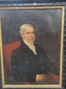 18th/19th C. SCHOOL, A PORTRAIT OF AMBROSE NICHOLAS YATES OF PORT ROYAL, JAMAICA, SEATED IN A RED