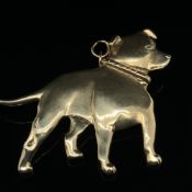 A 9ct HALLMARKED GOLD STAFFORDSHIRE BULL TERRIER LARGE DOG PENDANT. MEASUREMENTS 4.3 X 4.2cms.