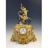 AN ORMOLU, WHITE MARBLE AND BRONZE CASED CLOCK BY HAUSBERG, PARIS COUNTWHEEL STRIKING ON A BELL, THE