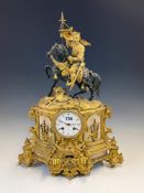 AN ORMOLU, WHITE MARBLE AND BRONZE CASED CLOCK BY HAUSBERG, PARIS COUNTWHEEL STRIKING ON A BELL, THE