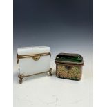 A 19th C. FRENCH ORMOLU MOUNTED SMOKEY GLASS SCENT BOTTLE BOX ON FOUR KNOT AND BEAD FEET. W 13.5cms.
