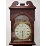 A 19th C. MAHOGANY LONG CASED CLOCK BY JOHN TODD, GLASGOW, THE DIAL PAINTED WITH FIGURES