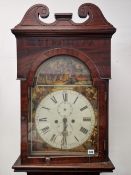 A 19th C. MAHOGANY LONG CASED CLOCK BY JOHN TODD, GLASGOW, THE DIAL PAINTED WITH FIGURES