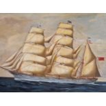 LATE 19th C. SCHOOL, A PORTRAIT OF THE THREE MASTED SHIP VALLEJO, OIL ON CANVAS. 58 x 90cms.