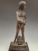 ENZO PLAZZOTTA (1921-81), SPIRIT OF REBELLION, A BRONZE OF DAVID STANDING OVER THE HEAD OF