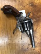 A 19TH CENTURY UNSIGNED .32 PINFIRE REVOLVER .STEEL BARREL AND FRAME WITH BLUED STEEL CYLINDER AND