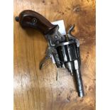 A 19TH CENTURY UNSIGNED .32 PINFIRE REVOLVER .STEEL BARREL AND FRAME WITH BLUED STEEL CYLINDER AND