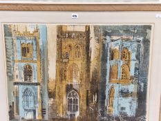 JOHN PIPER (1903-92), ARR THREE SOMERSET TOWERS, A SCREEN PRINT, 48/70, PENCIL SIGNED. 56 x 76cms.