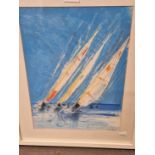 HELENA CLEWS (CONTEMPORARY), ORANGE SAILS, DARTMOUTH, MIXED MEDIA SIGNED LOWER RIGHT. 39 x 29cms.