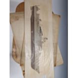 AN ALBUM OF WARSHIP CUTTING TOGETHER WITH A WATERCOLOUR OF A WARSHIP.   13.5 x 48.5cms. AND A