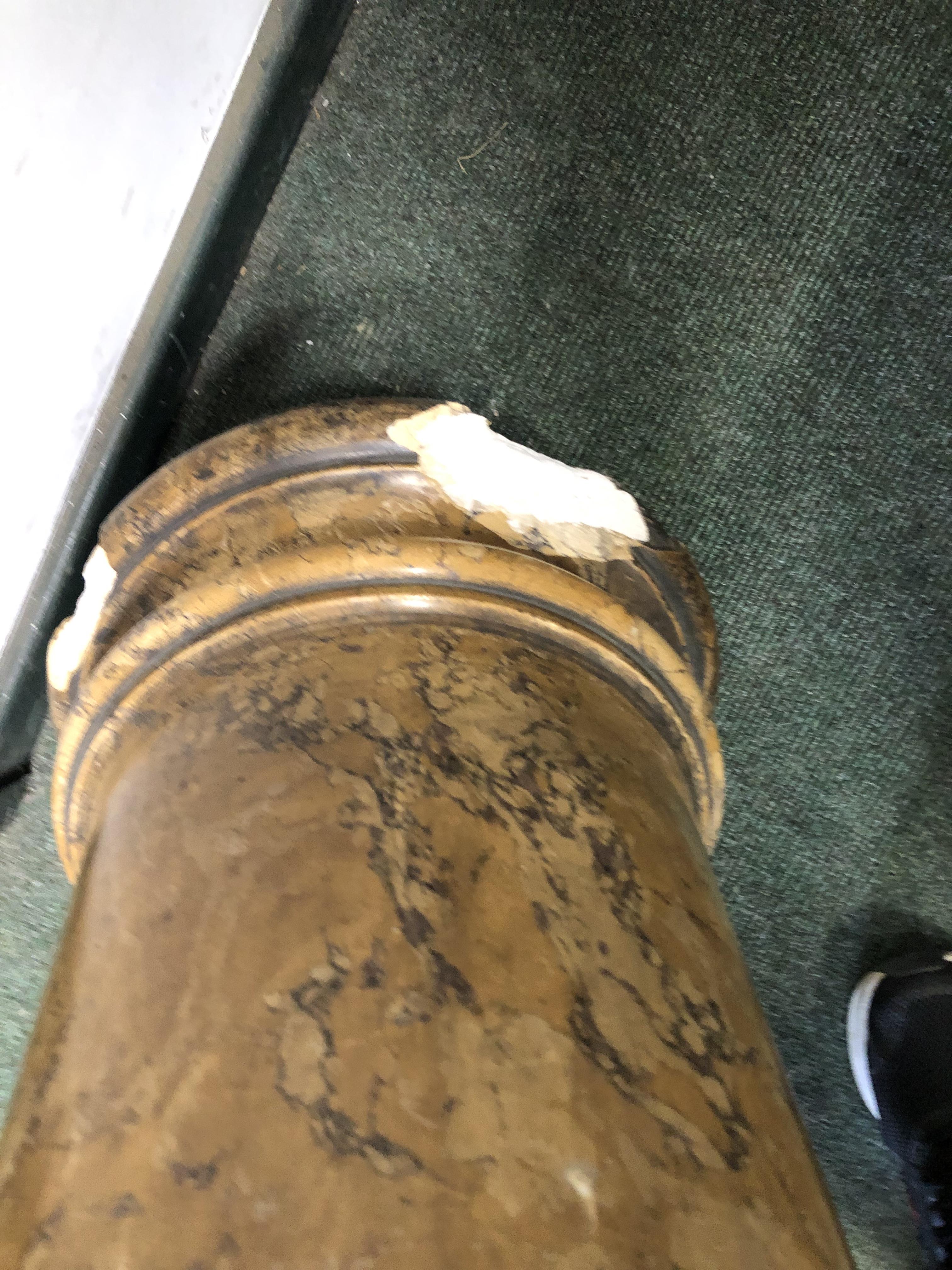 A SIMULATED MOTTLED OCHRE MARBLE CYLINDRICAL COLUMN ON A SOCLE FOOT. H 110cms. - Image 8 of 13