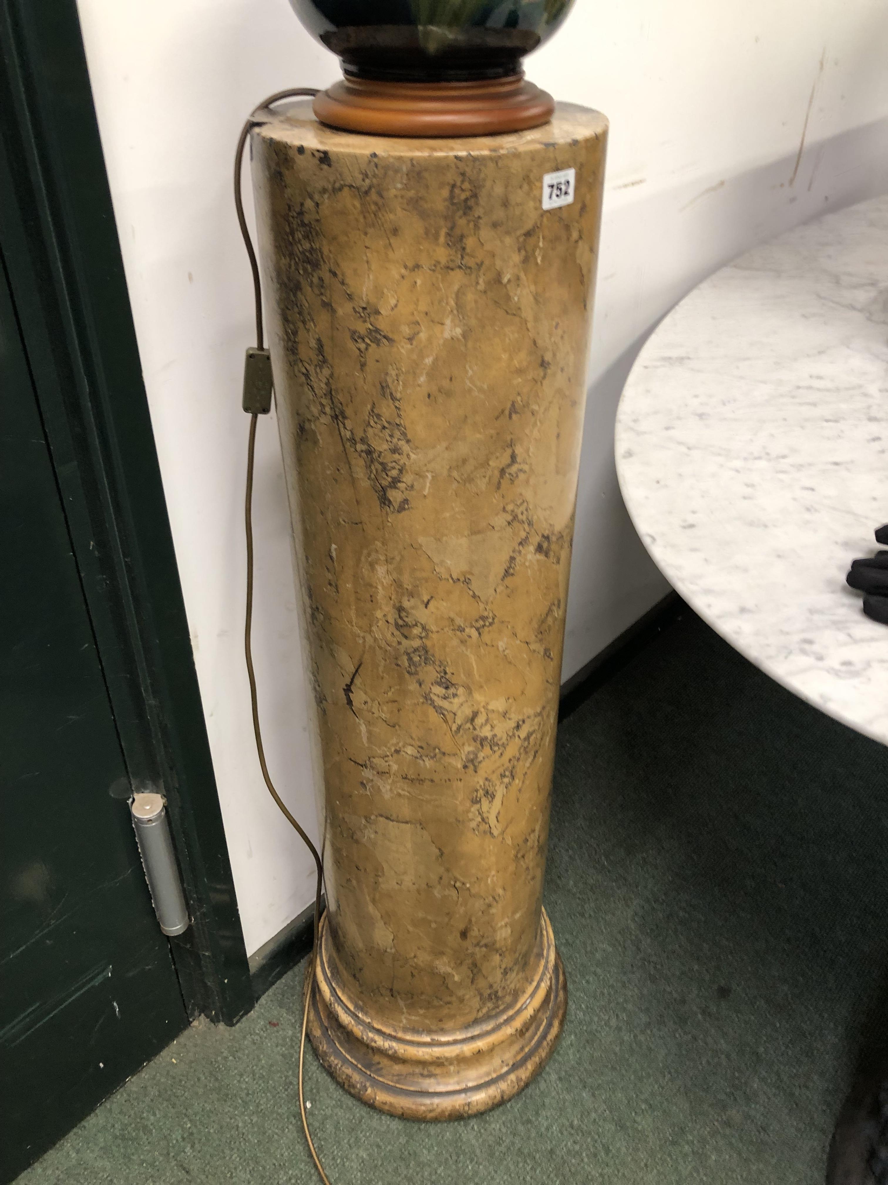 A SIMULATED MOTTLED OCHRE MARBLE CYLINDRICAL COLUMN ON A SOCLE FOOT. H 110cms. - Image 13 of 13