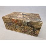 A CHINESE VELLUM COVERED TWO HANDLED TRUNK PAINTED WITH BIRDS AMONGST FLOWERING TREES. W 87 x D 57.5