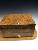 A BURR WOOD TWO TIER BOX AND COVER. W 28cms.