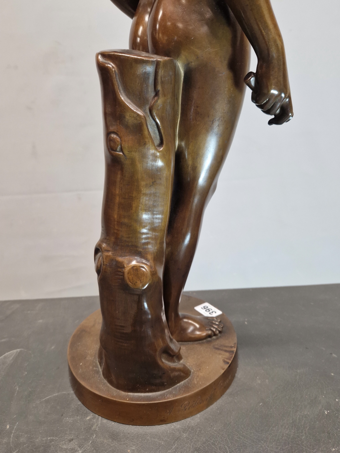 A BRONZE FIGURE OF NARCISSUS STANDING LOOKING DOWN TO WHERE HIS REFLECTION COULD BE SEEN IN WATER, - Image 7 of 10