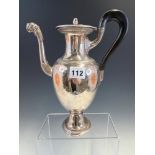 A FRENCH SILVER BALUSTER COFFEE POT, DISCHARGE MARKS, A LIOINESS MASK SPOUT BEFORE THE BEADED RIM