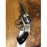 A HOPKINS & ALLEN ARMS .32 RIMFIRE DOUBLE ACTION REVOLVER WITH BRIGHT CHROME PLATED FINISH AND