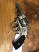 A HOPKINS & ALLEN ARMS .32 RIMFIRE DOUBLE ACTION REVOLVER WITH BRIGHT CHROME PLATED FINISH AND