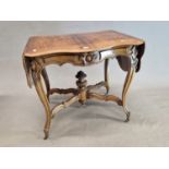 A 19th C. ROSEWOOD SOFA TABLE WITH SERPENTINE FLAPS AND A SINGLE DRAWER, THE CABRIOLE LEGS JOINED BY