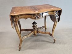 A 19th C. ROSEWOOD SOFA TABLE WITH SERPENTINE FLAPS AND A SINGLE DRAWER, THE CABRIOLE LEGS JOINED BY