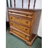 AN 18th/19th C. CROSS BANDED AND FLORAL MARQUETRIED SATIN WOOD CHEST OF TWO BOMBE FRONTED AND TWO F