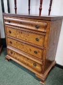 AN 18th/19th C. CROSS BANDED AND FLORAL MARQUETRIED SATIN WOOD CHEST OF TWO BOMBE FRONTED AND TWO F
