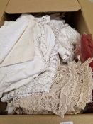 A BOX OF LACE, MAINLY TABLE LINEN