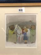ROSEMARY WELLS (B.1943), ARR FOUR BEARS, A HORSE AND A GIRL WITH GOLDEN LOCKS, WATERCOLOUR, SIGNED L