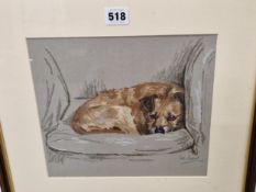 PETER BIEGEL (1913-88), ARR A TERRIER CURLED UP ON A SOFA, PASTEL, SIGNED LOWER RIGHT AND DATED '46.
