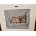 PETER BIEGEL (1913-88), ARR A TERRIER CURLED UP ON A SOFA, PASTEL, SIGNED LOWER RIGHT AND DATED '46.