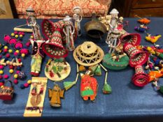 A COLLECTION OF SOUTH AMERCAN AND OTHER BASKET WORKS, SOME OF THE BOXES WORKED WITH FIGURES ON THE