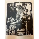 FRANK BRANGWYN (1867 - 1956 ) ARR. PENCIL SIGNED PRINT OF WORKMEN SHEET SIZE 40 x 27cms UNFRAMED.