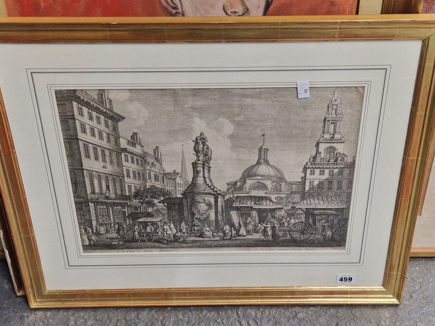 AFTER NICHOLAS, AN ANTIQUE 18th CENTURY PRINT TITLED A VIEW OF STOCKS MARKET. 31 x 45cms - Image 2 of 14