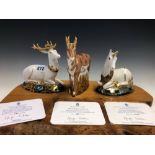 A 2002 ROYAL CROWN DERBY HERALDIC STAG PAPERWEIGHT, 348/2000, A PRONGHORN ANTELOPE, 382/950 AND A