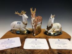 A 2002 ROYAL CROWN DERBY HERALDIC STAG PAPERWEIGHT, 348/2000, A PRONGHORN ANTELOPE, 382/950 AND A