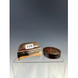 A SILVER MOUNTED TORTOISESHELL RING BOX BY ROBERT SELL ROBERTS, BIRMINGHAM 1920, THE DOMED LID OF