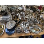 A COLLECTION OF ELECTROPLATE, TO INCLUDE: VEGETABLE TUREENS, TEA, COFFEE AND BREAKFAST WARES