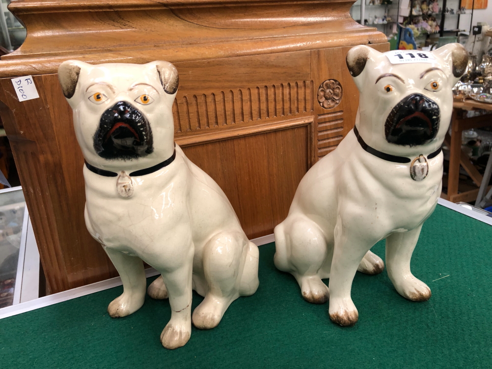 A PAIR OF ANTIQUE PUG DOG FIGURES.