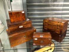A COLLECTION OF SIX ROSEWOOD AND TUNBRIDGE WARE BOXES