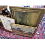 TWO FRAMED PRINTS, A PICTURE FRAME AND A FRAMED MAP OF DERBYSHIRE