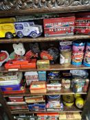 A COLLECTION OF NOVELTY TINS FOR SWEET AND BISCUIT BRANDS